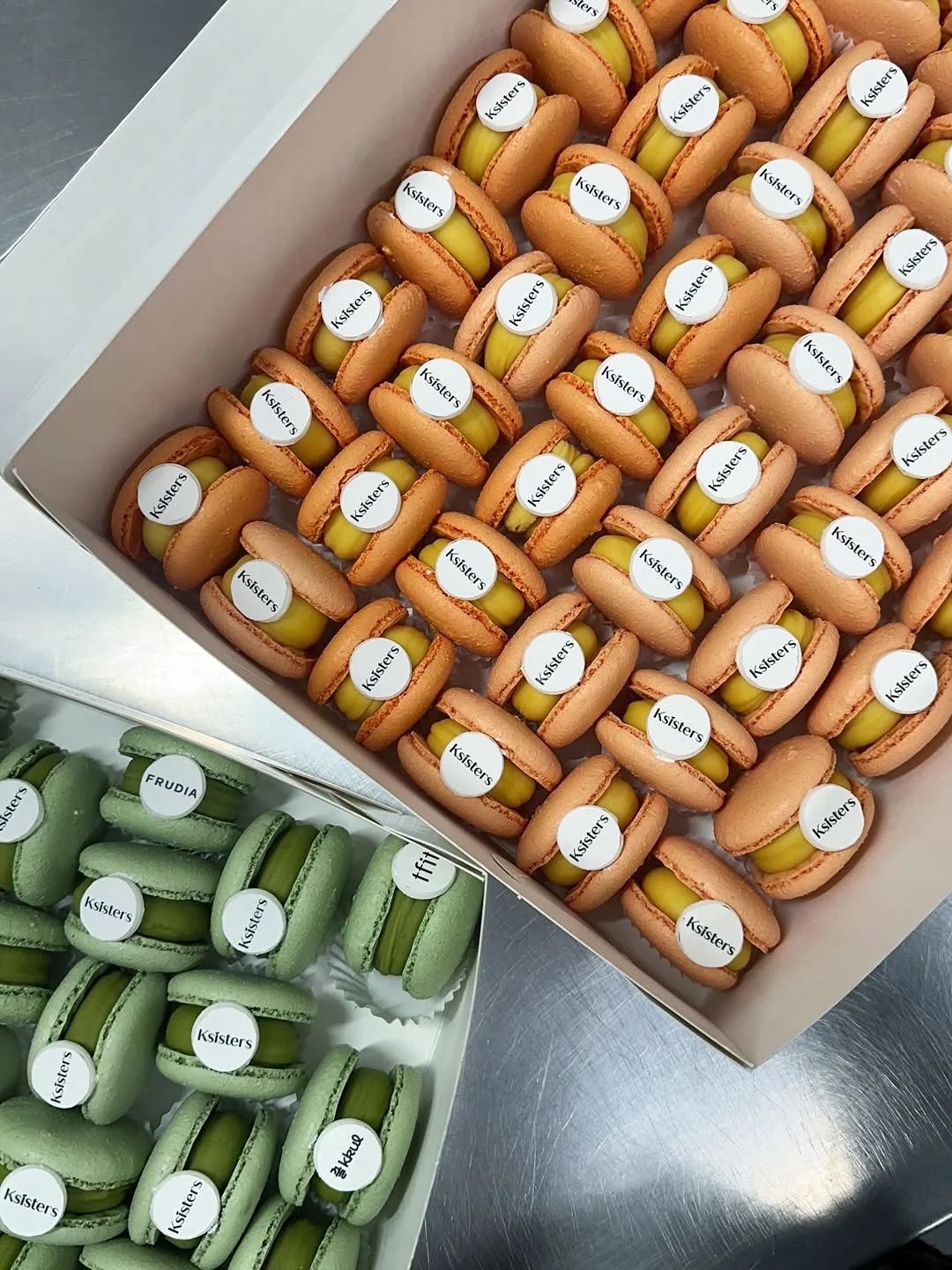 Boxes of branded macarons